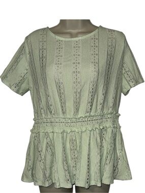 Cato Short Sleeve Peplum Top Green Women’s M Medium
